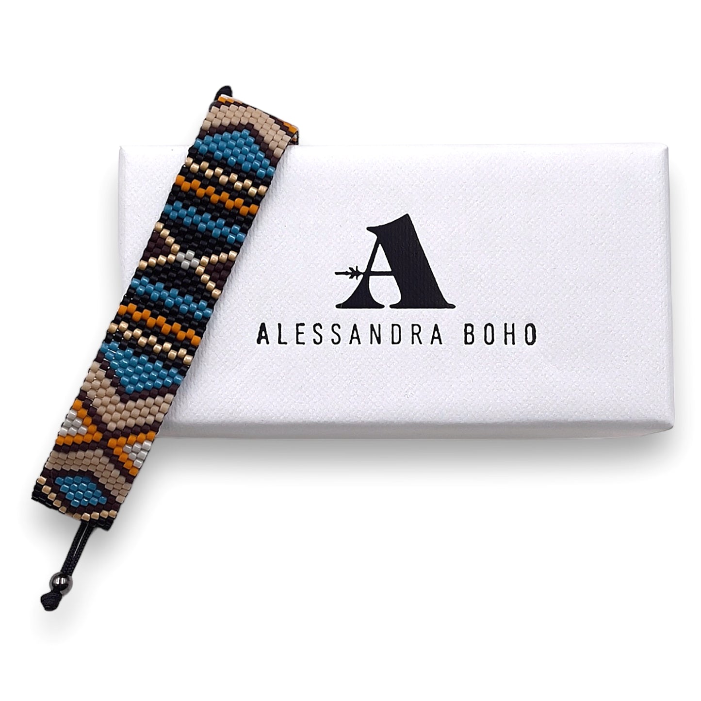 Pulsera de Hombre Hecha a Mano con Cristal de Miyuki y Plata Negra