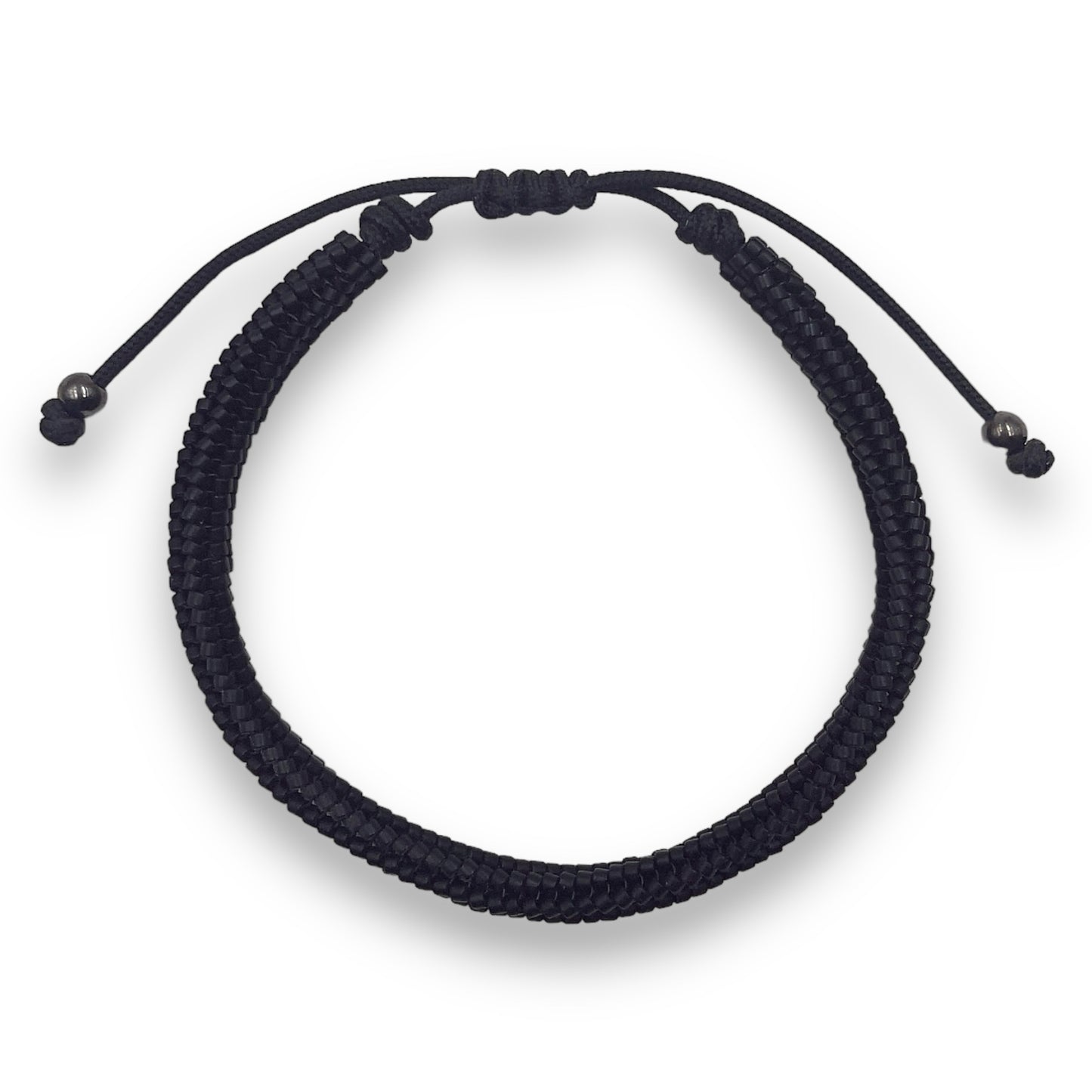 Pulsera Negra de Hombre Hecha con Cristal de Miyuki y Plata Negra