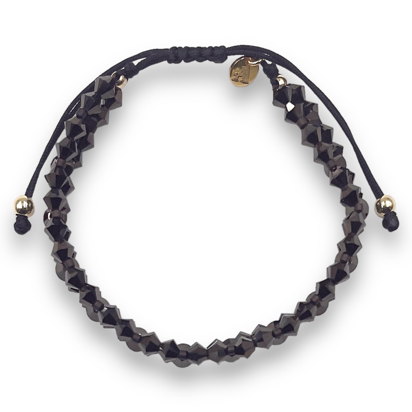Pulsera con Swarovski, Miyuki y Plata con Baño de Oro en Cordón Negro