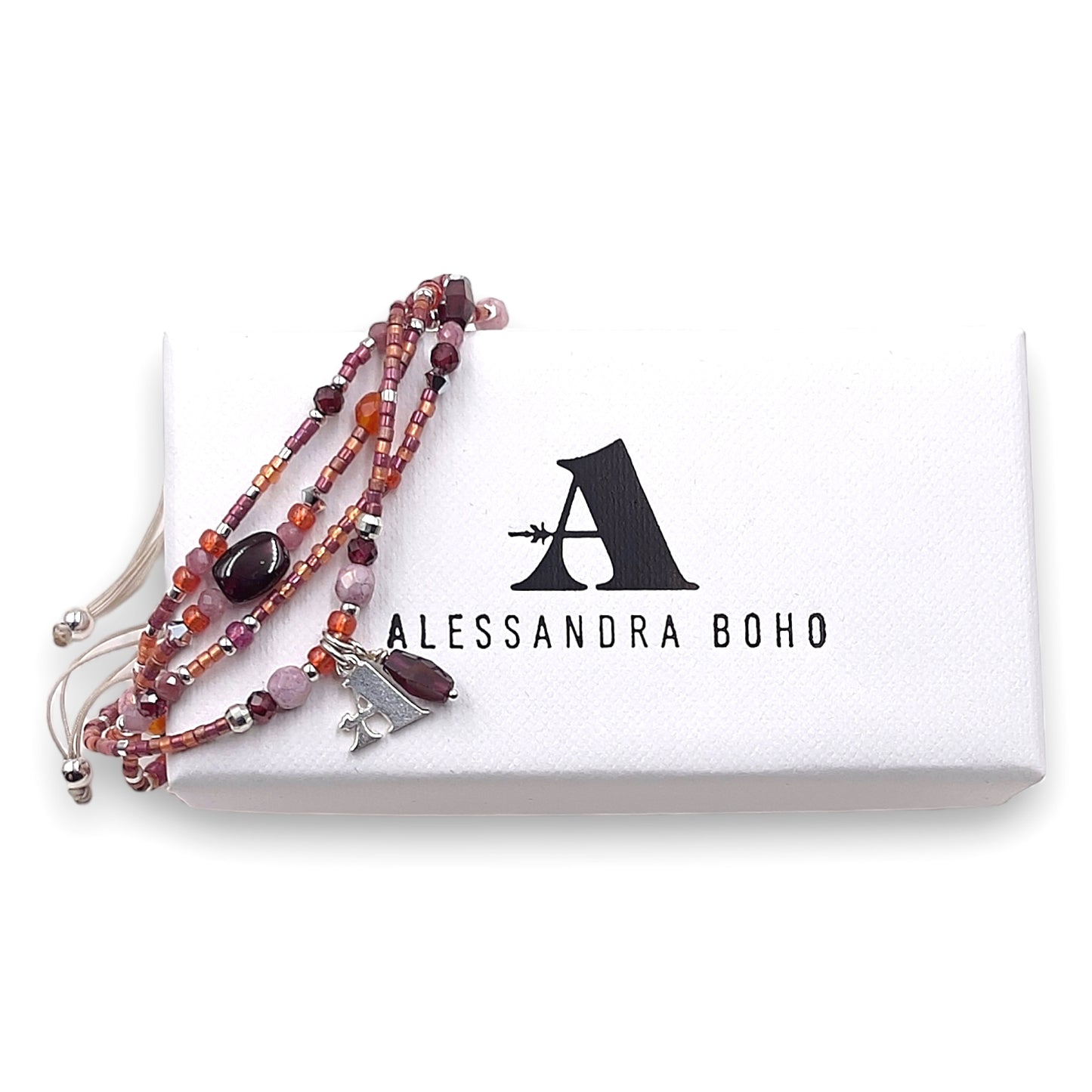 Pulsera Beige con Piedras Naturales, Swarovski, Miyuki y Plata de Primera Ley
