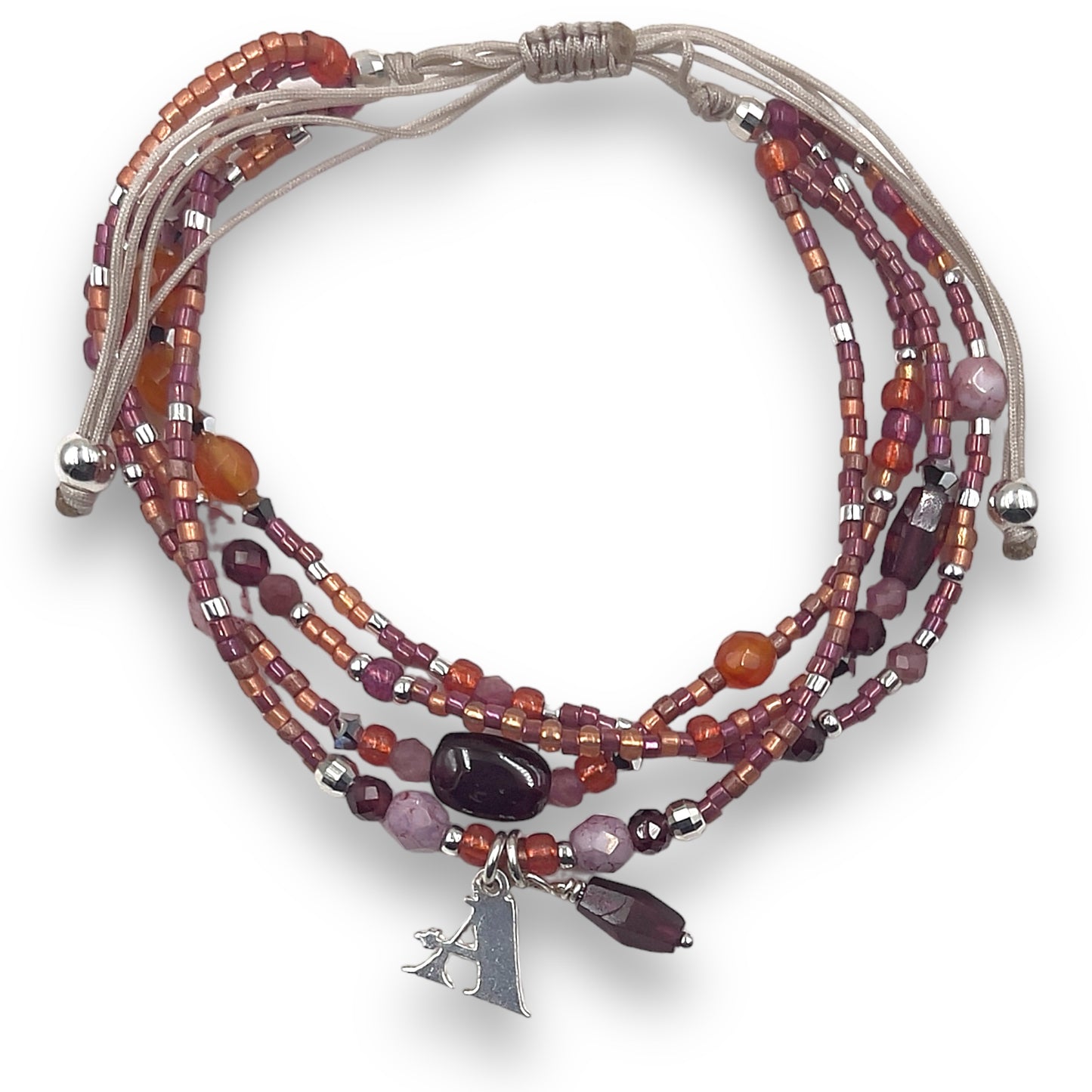Pulsera Beige con Piedras Naturales, Swarovski, Miyuki y Plata de Primera Ley