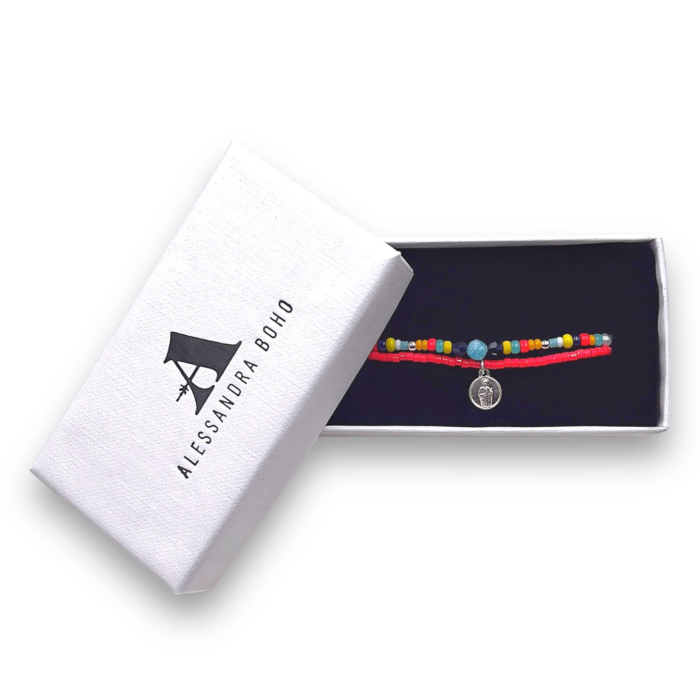 Pulsera con Swarovski, Miyuki, Piedras Naturales y Mini Medalla de San Judas Tadeo