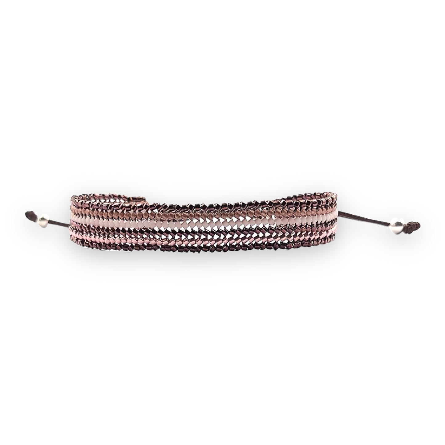 Pulsera con Cristales de Miyuki y Plata con Cordón Marrón Oscuro