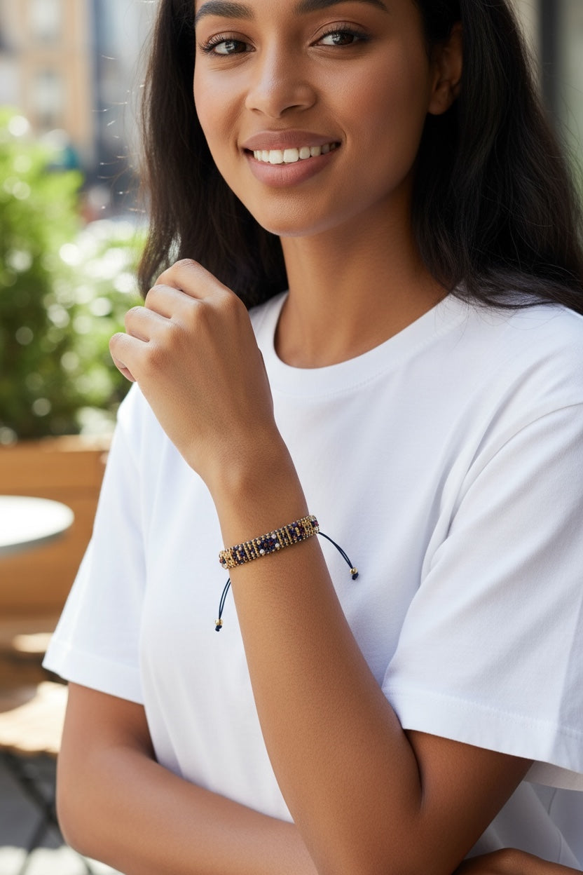 Pulsera con Swarovski, Miyuki y Plata con Baño de Oro