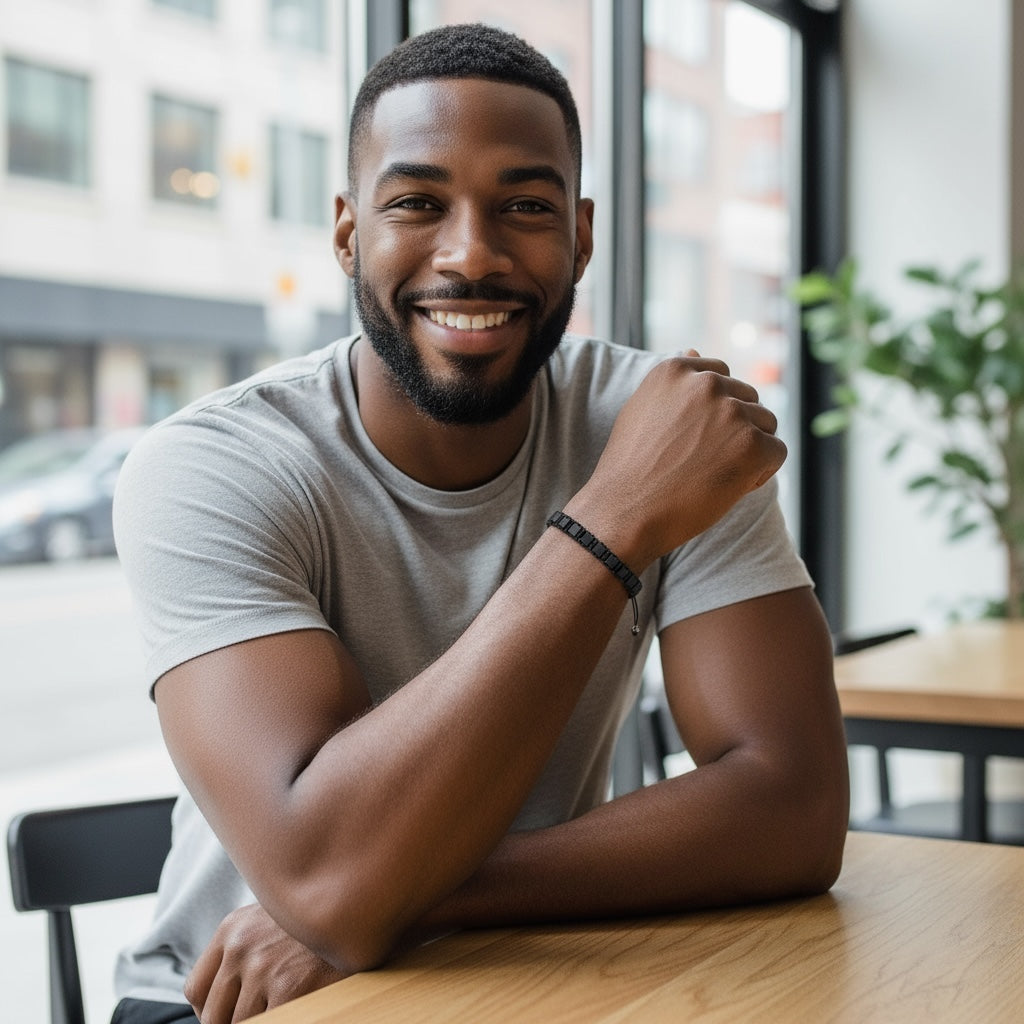 Pulsera Hombre Color Negro con Miyuki y Plata con Baño de Rutenio