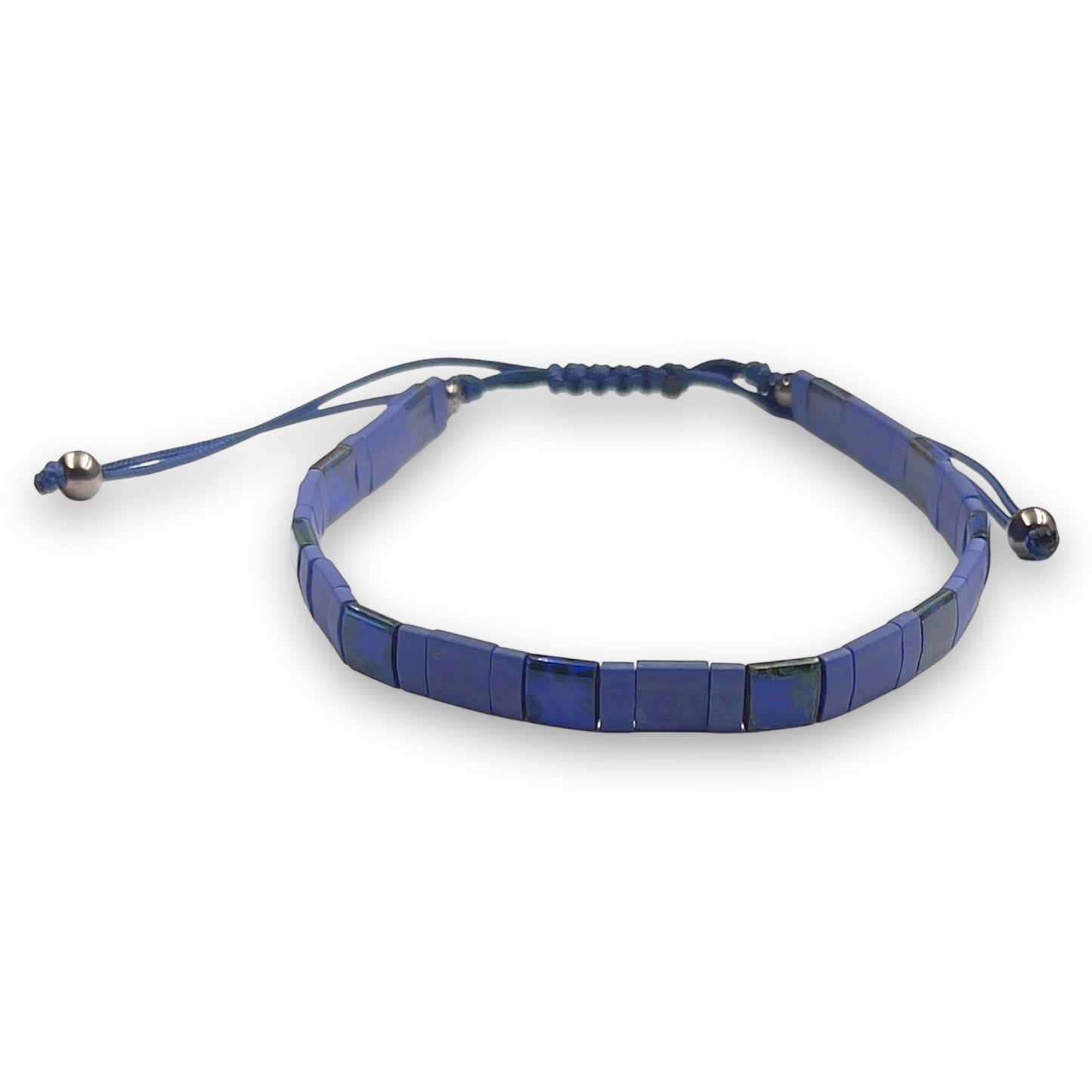 Pulsera Hombre Azul Cobalto con Miyuki y Plata con Baño de Rutenio