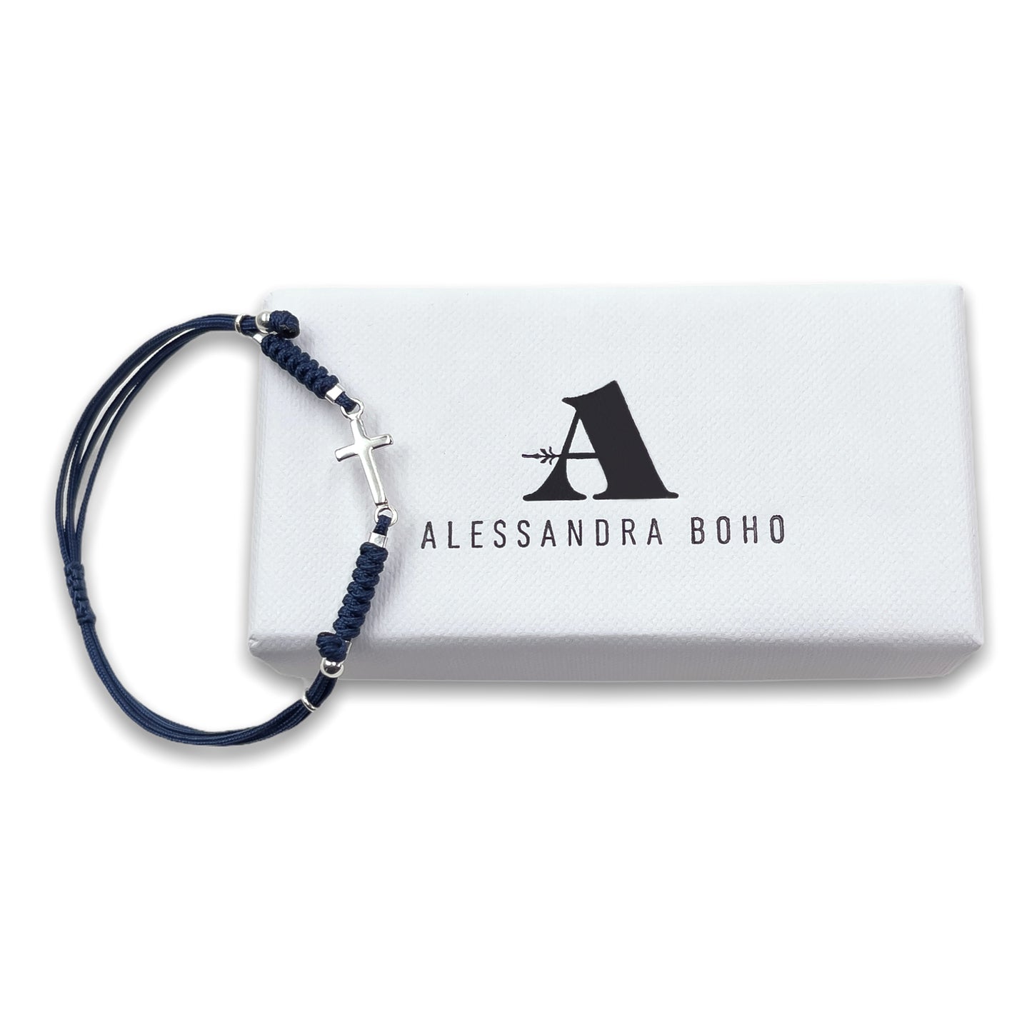 Pulsera Azul Marino de Hombre con Cruz de Plata