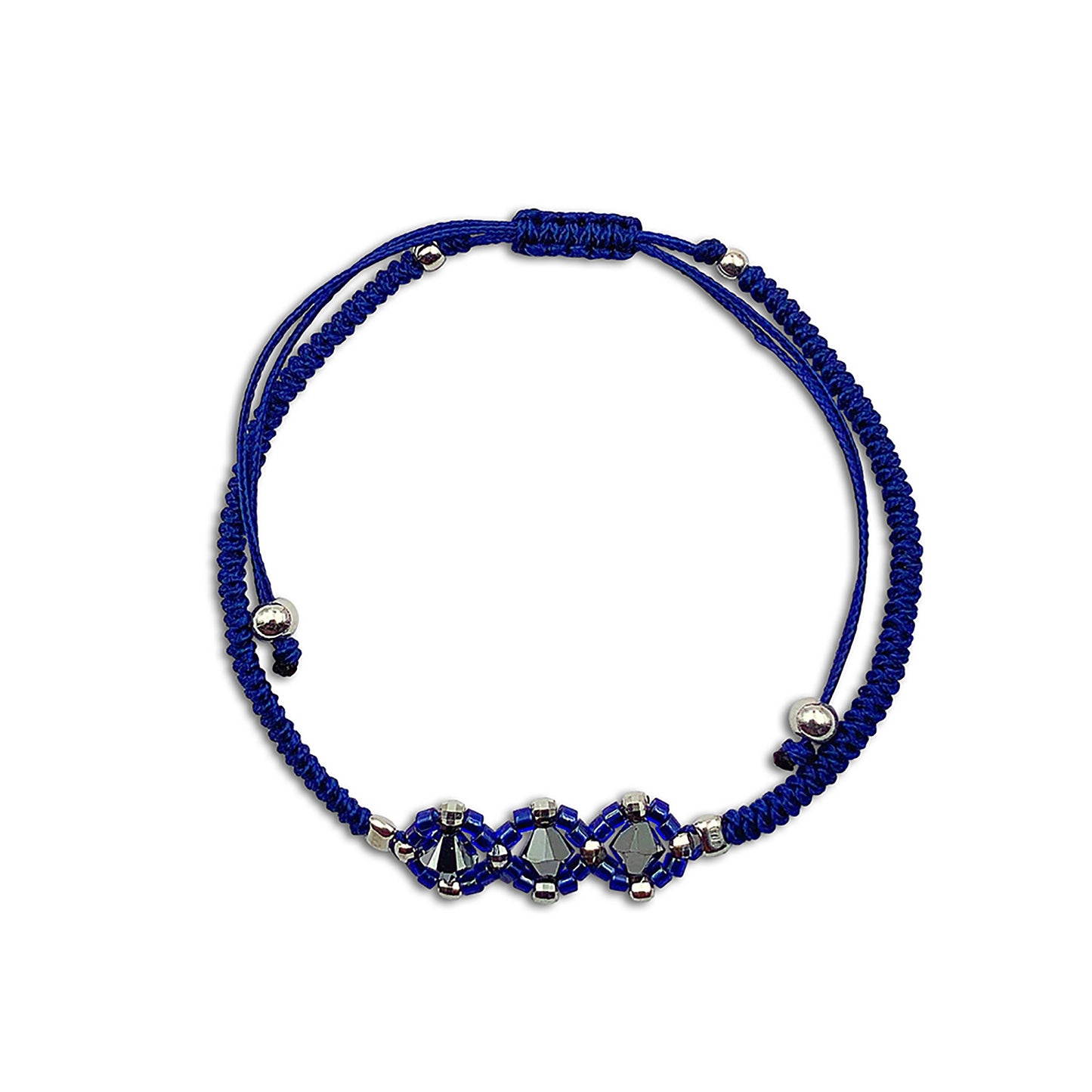 Pulsera Azul Marino con Cristales Swarovski, Miyuki y Cuentas de Plata