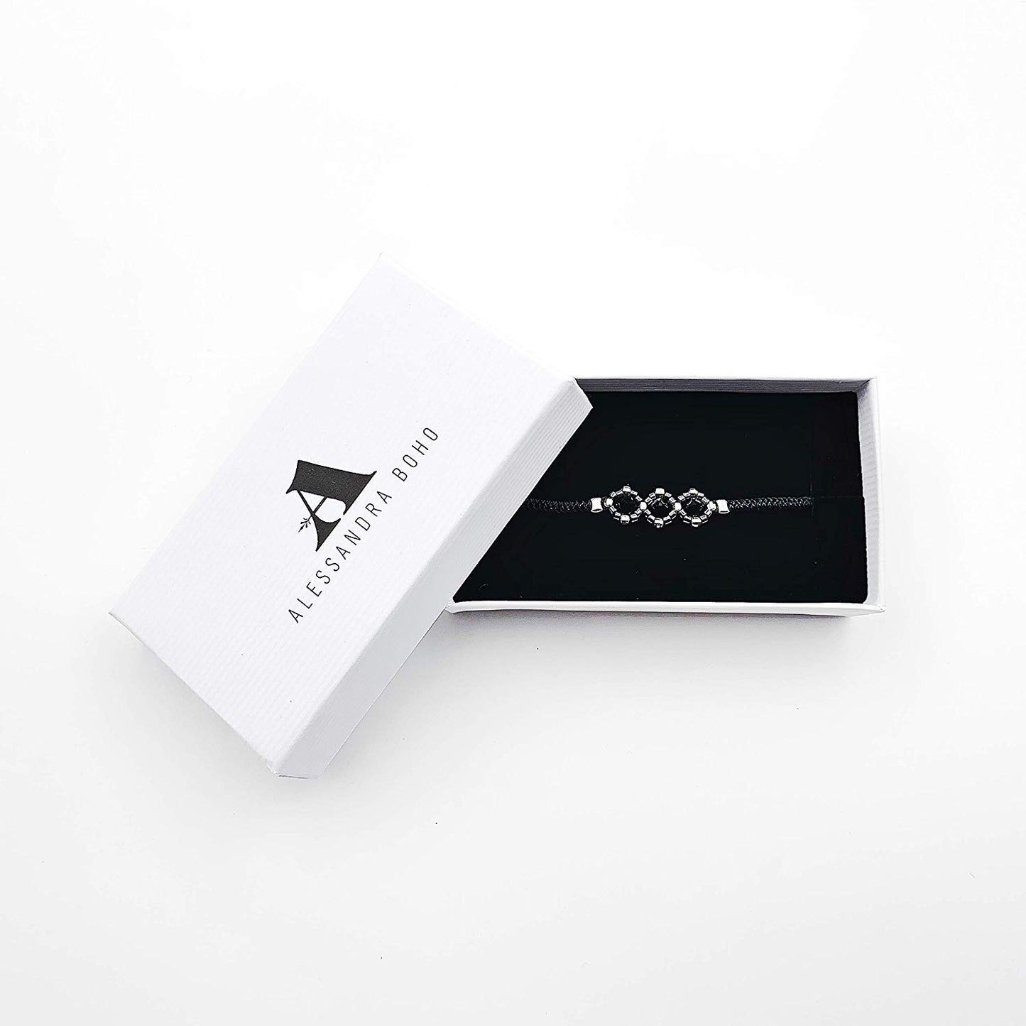 Pulsera Negra con Swarovski, Miyuki y Cuentas de Plata