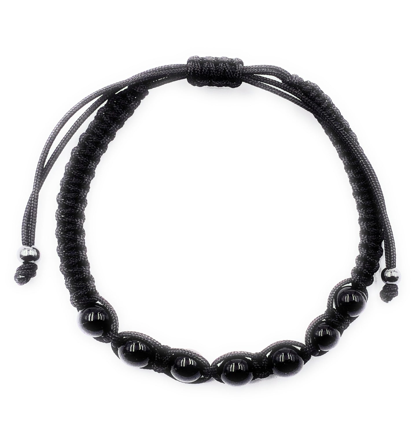 Pulsera de Cordón Negro con 7 Chakras de Turmalina Negra de 6 mm