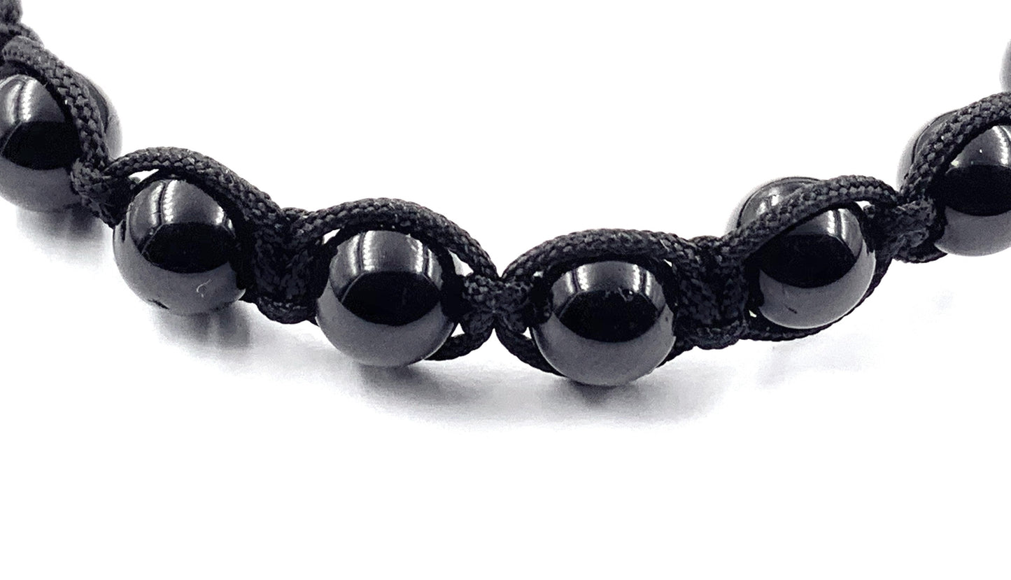 Pulsera de Cordón Negro con 7 Chakras de Turmalina Negra de 6 mm