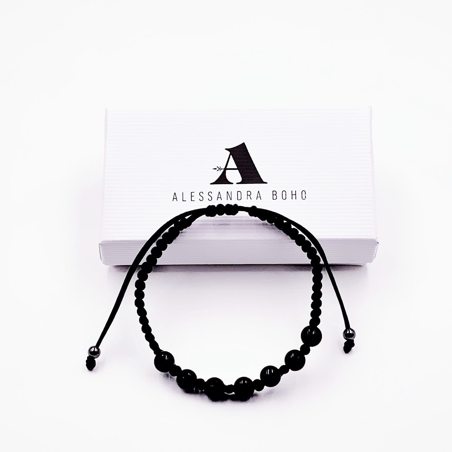 Pulsera de Cordón Negro con 7 Chakras de Turmalina Negra de 6 mm