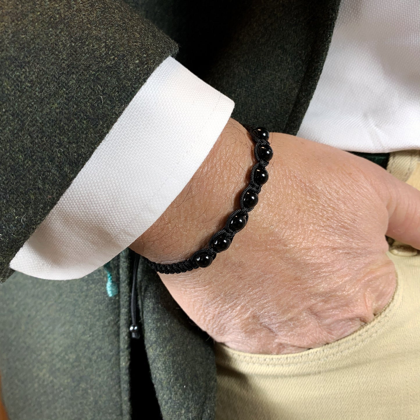 Pulsera de Cordón Negro con 7 Chakras de Turmalina Negra de 6 mm