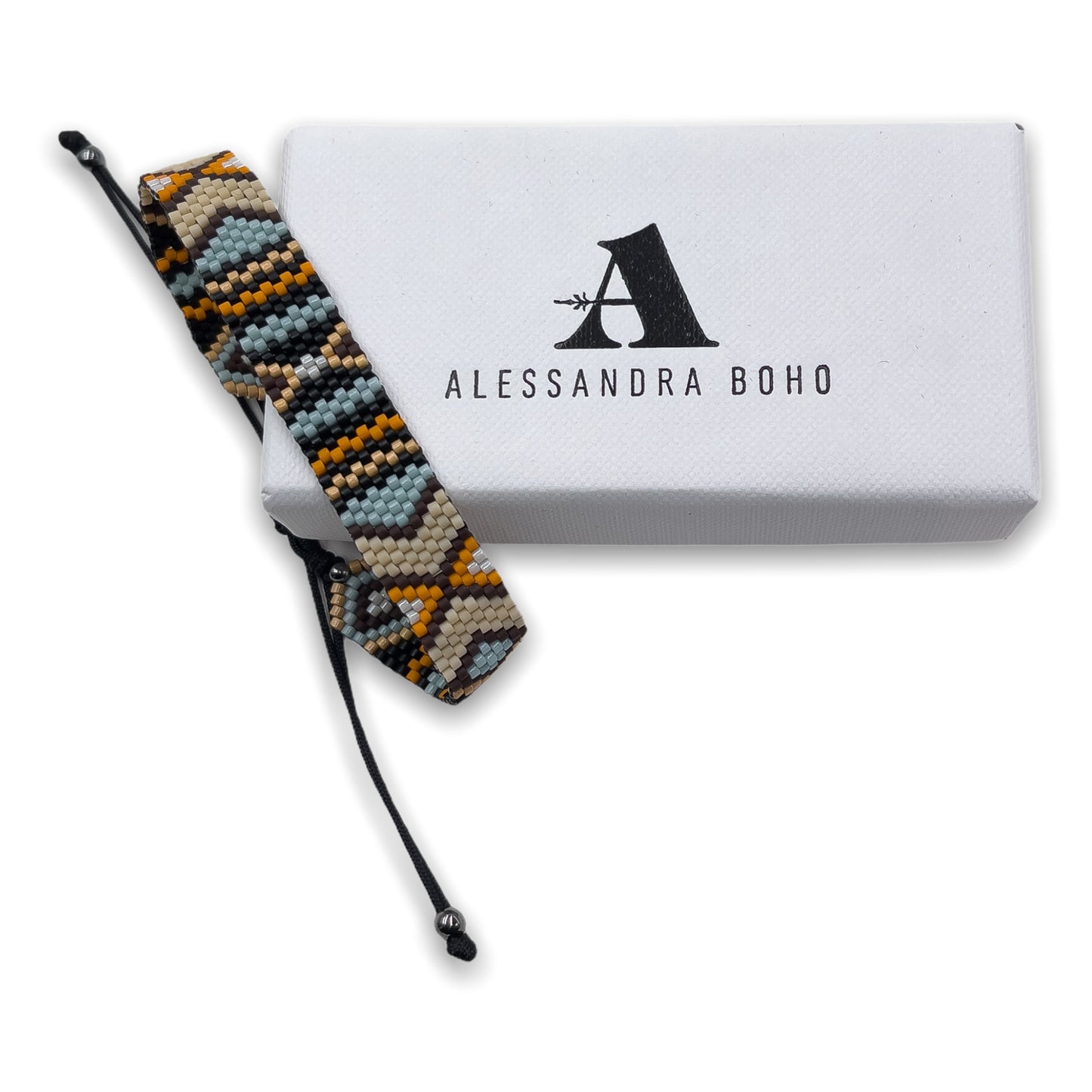 Pulsera de Hombre Tejida a Mano con Cristal de Miyuki y Plata Negra