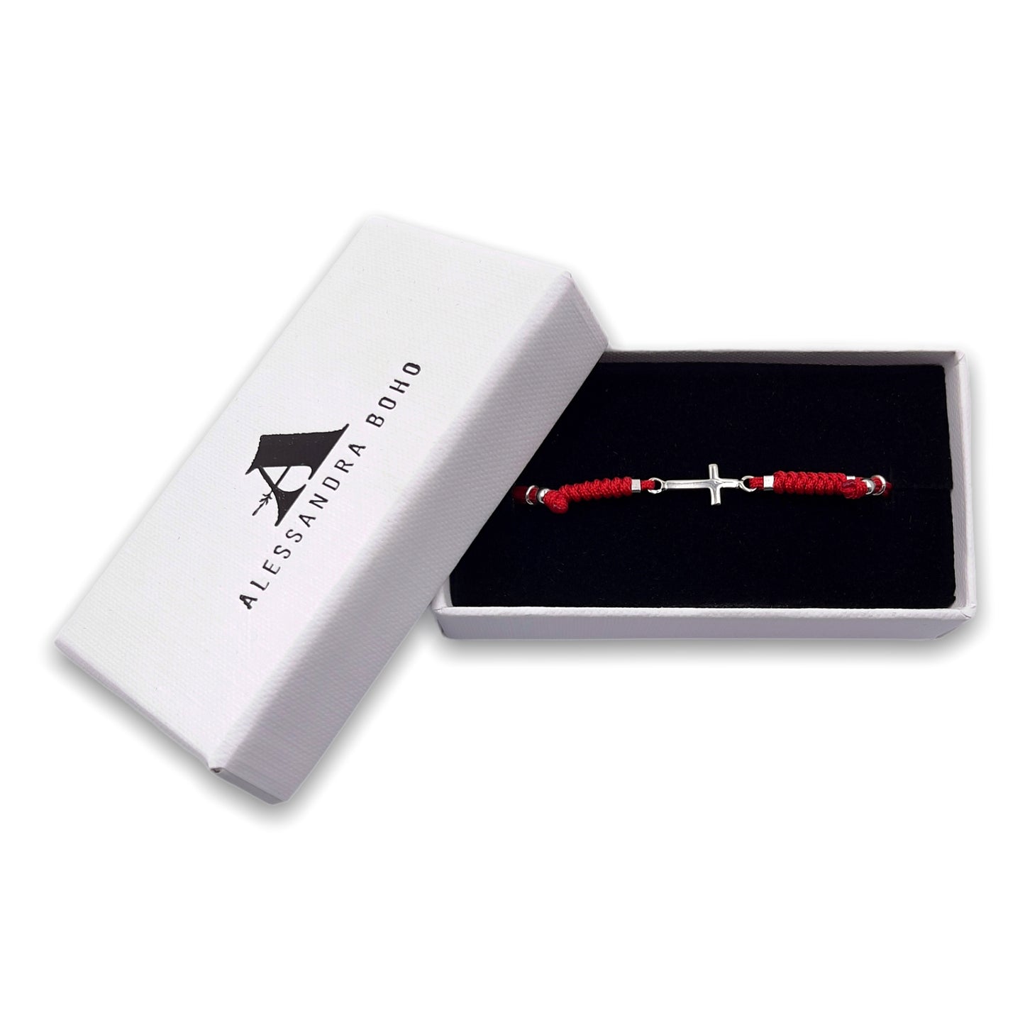 Pulsera Roja de Hombre con Cruz de Plata