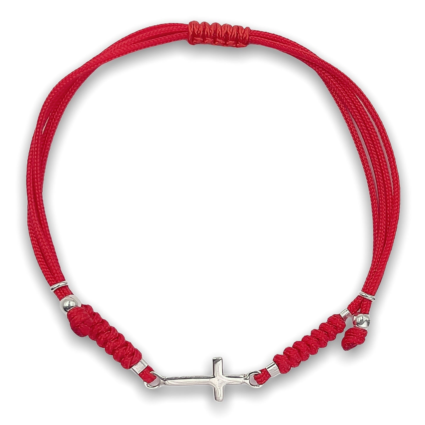 Pulsera Roja de Hombre con Cruz de Plata