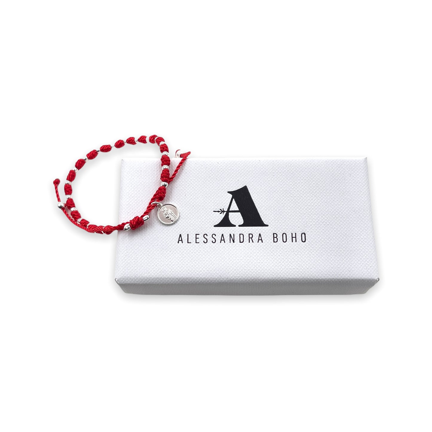 Pulsera Roja con Mini Medalla de San Judas Tadeo y Cuentas de Plata