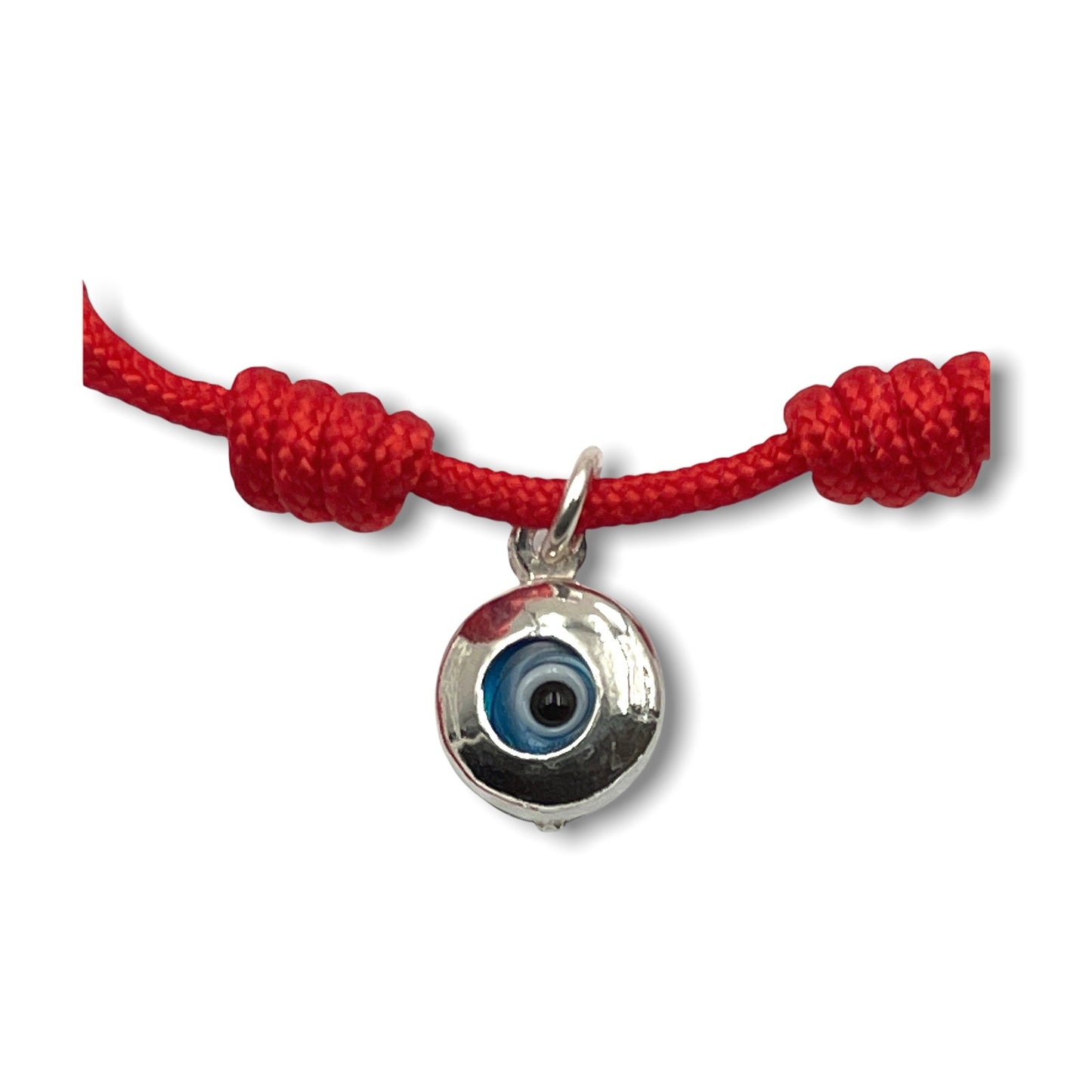 Pulsera Roja con 7 Nudos con Mini Ojo Turco de Plata
