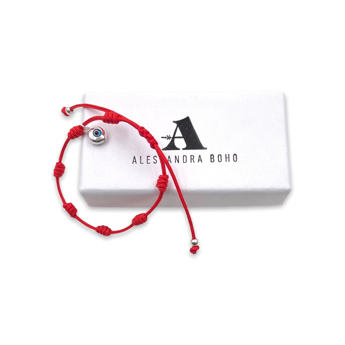 Pulsera Roja con 7 Nudos con Mini Ojo Turco de Plata