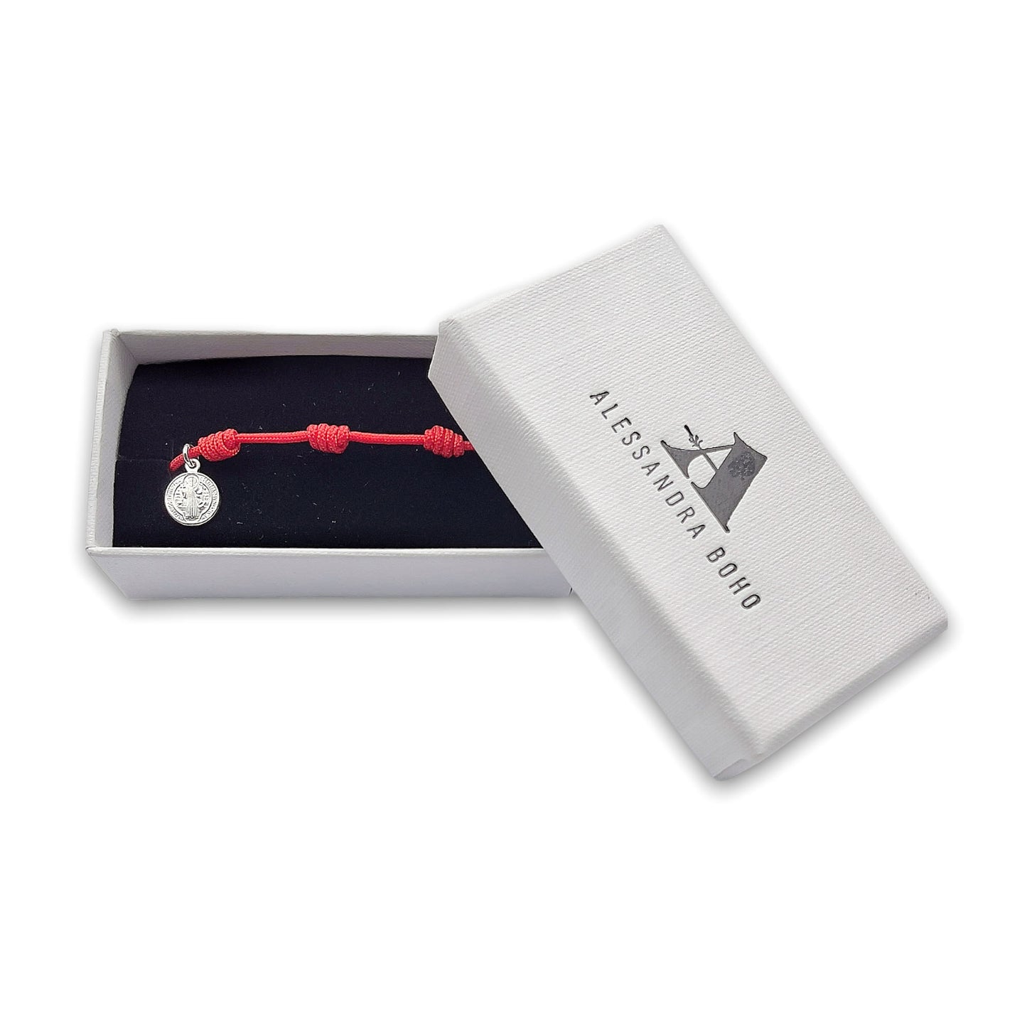 Pulsera Roja con 7 Nudos con Medalla de San Benito