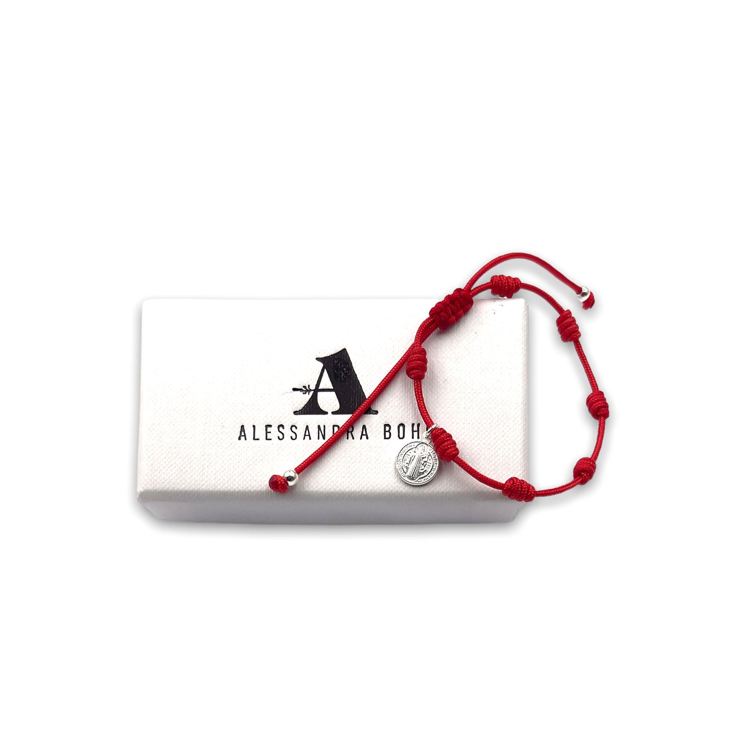 Pulsera Roja con 7 Nudos con Medalla de San Benito