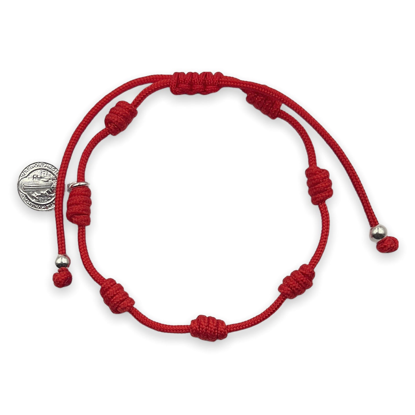 Pulsera Roja con 7 Nudos con Medalla de San Benito