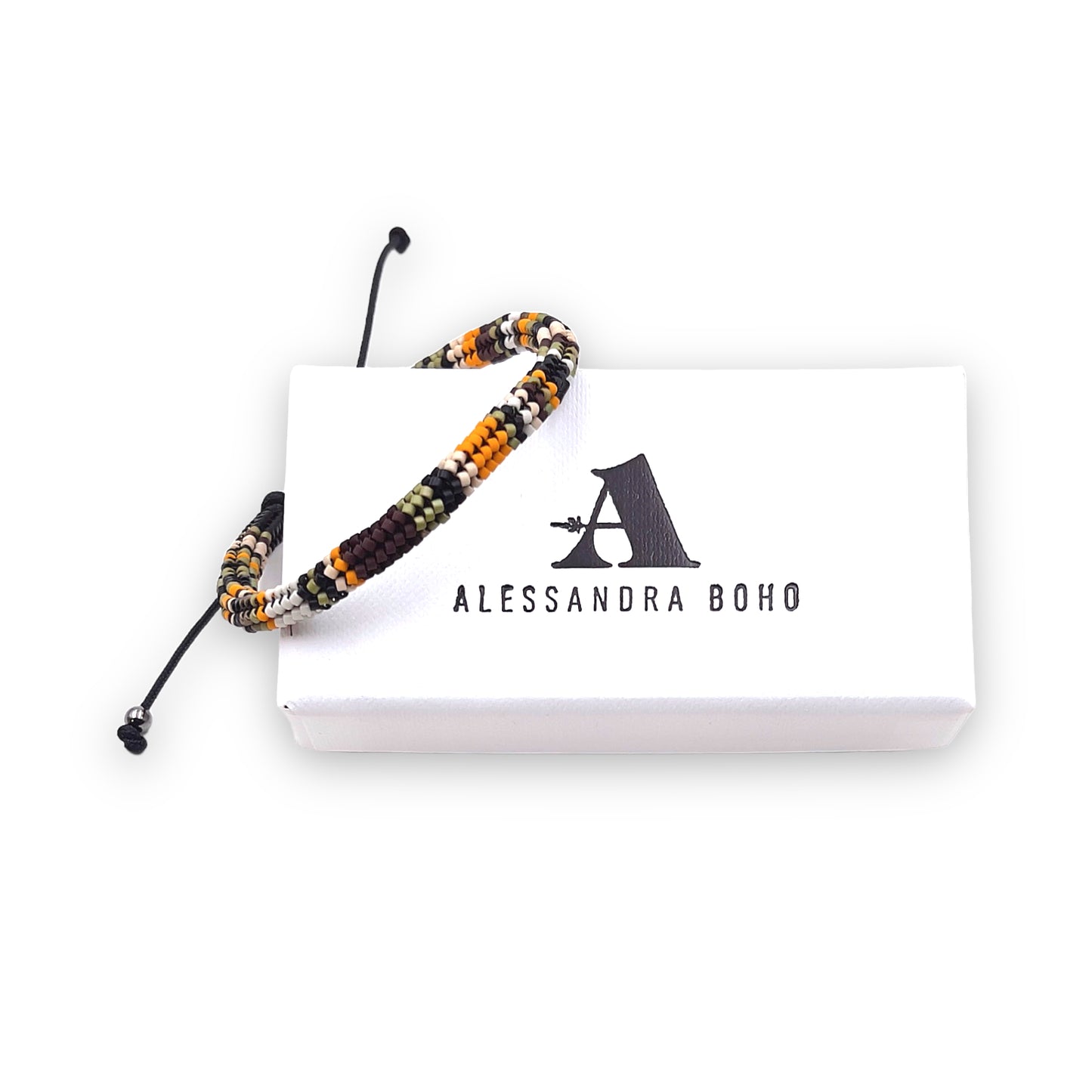 Pulsera de Hombre con Cristales Miyuki y Plata Negra