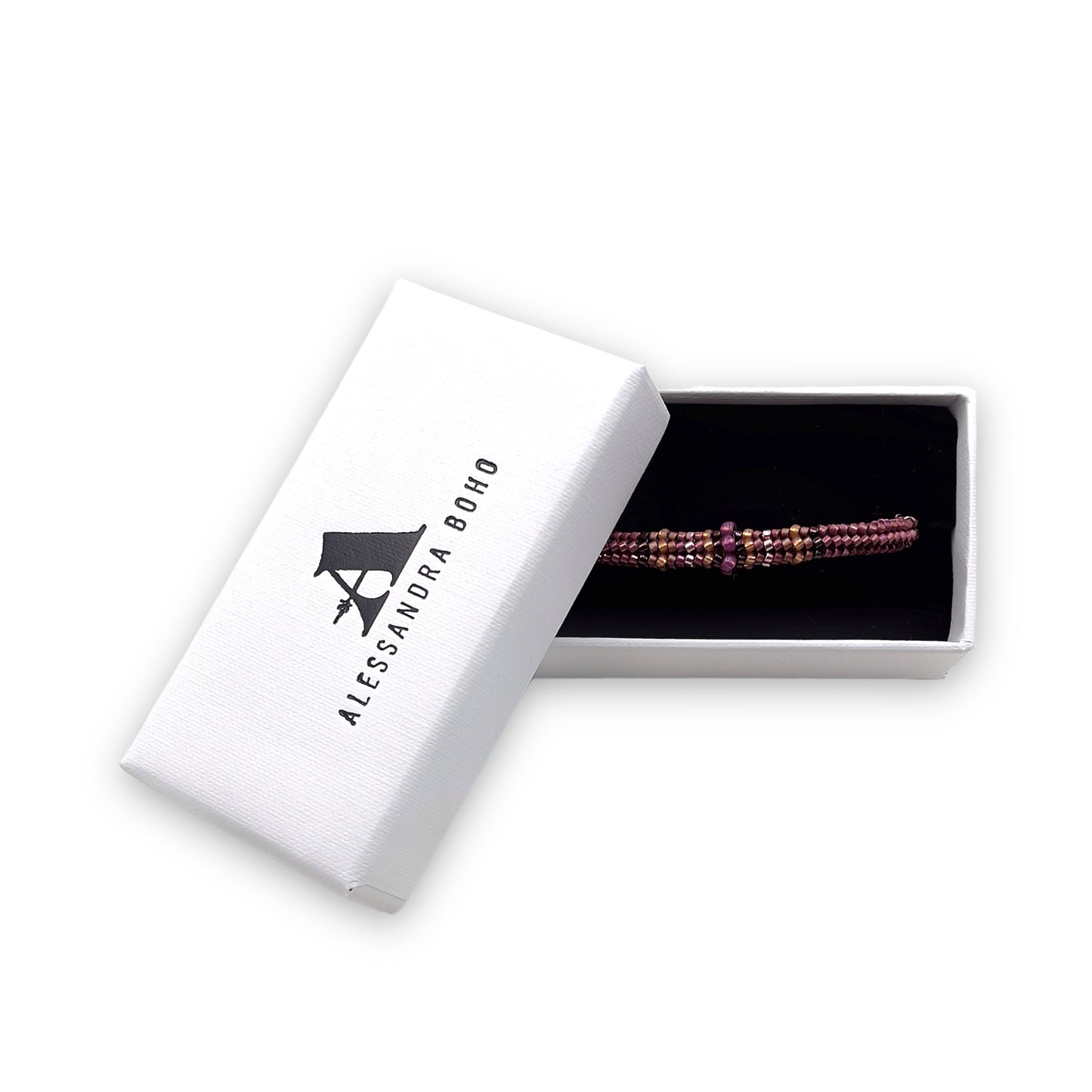 Pulsera con Cristales de Miyuki y Plata en Cordón Rosa y Malva