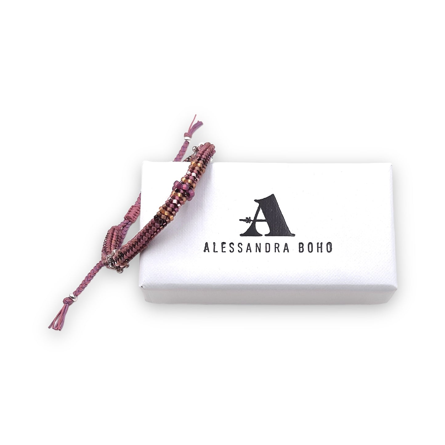 Pulsera con Cristales de Miyuki y Plata en Cordón Rosa y Malva