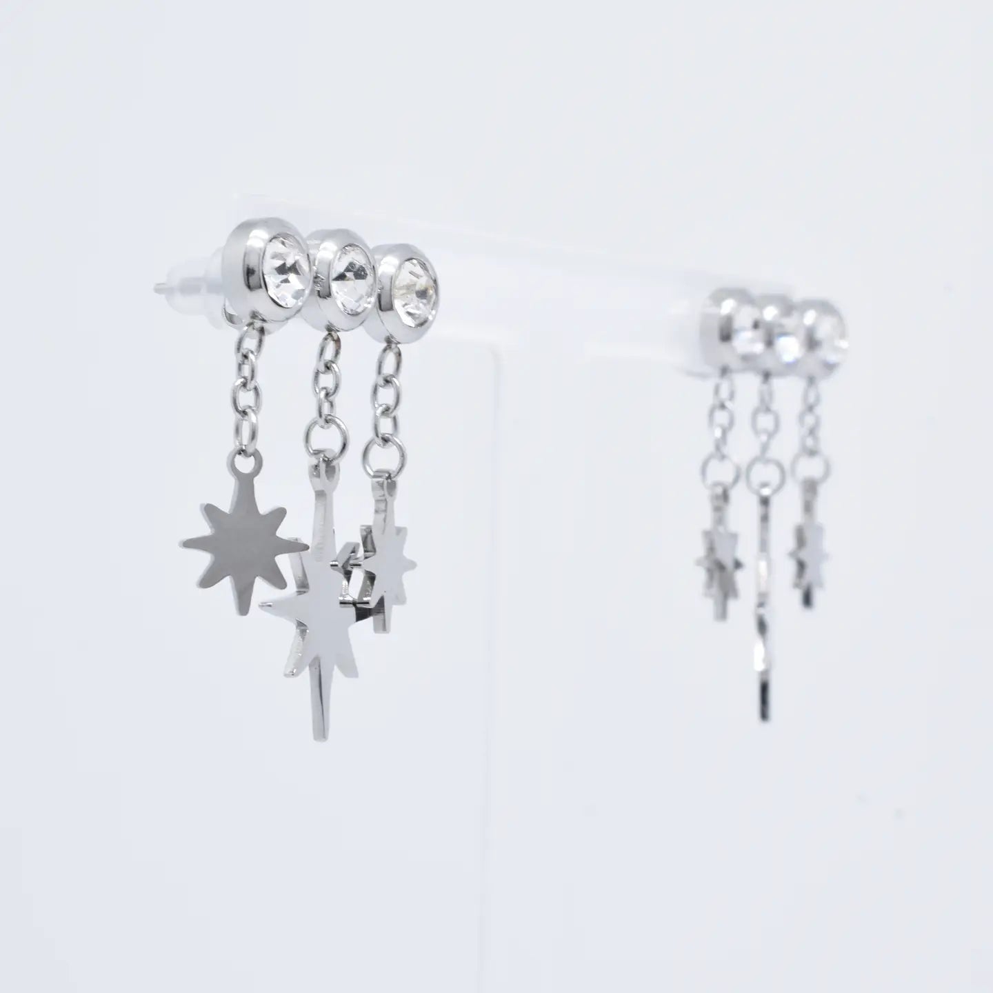 Pendientes Triple Estrella Plateado