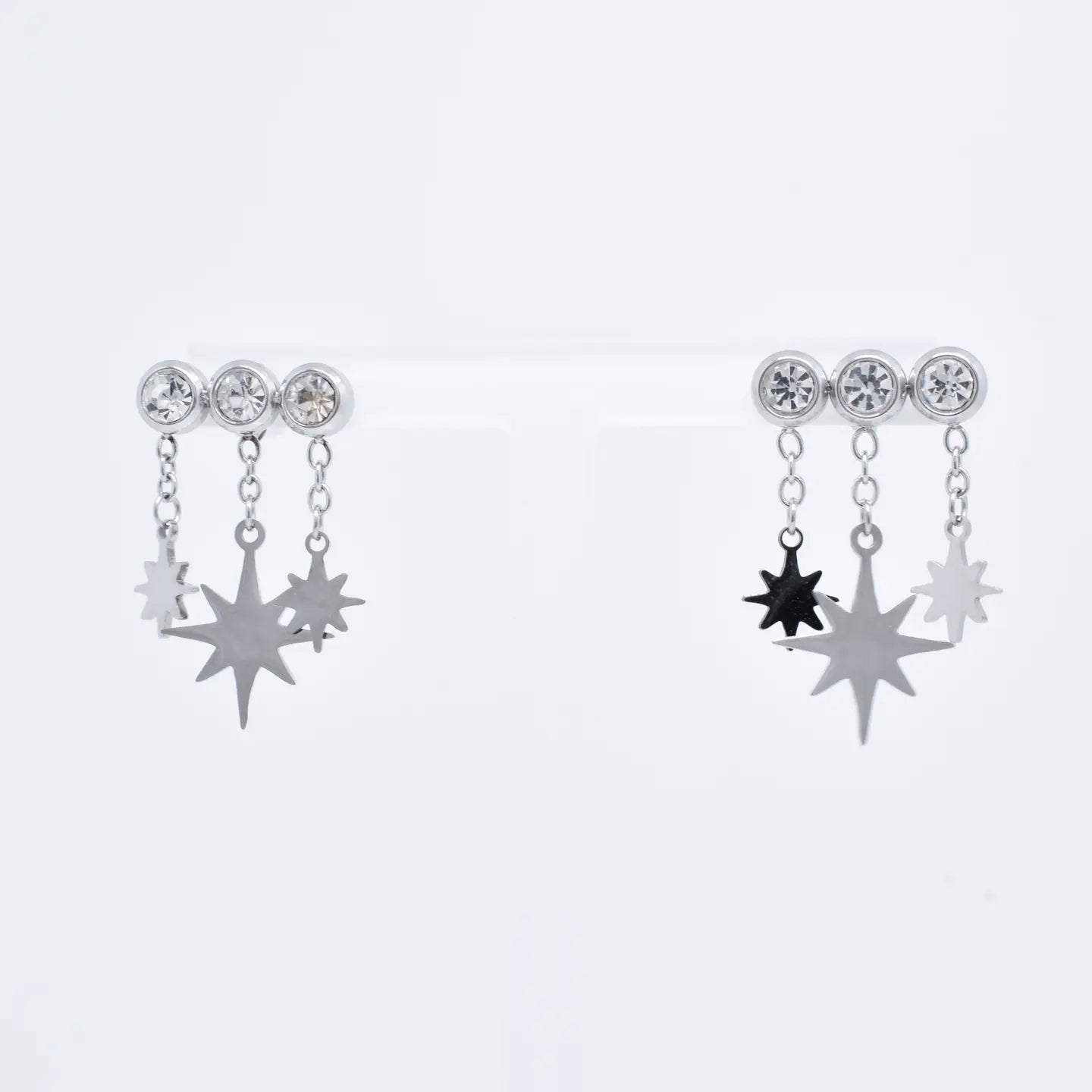 Pendientes Triple Estrella Plateado