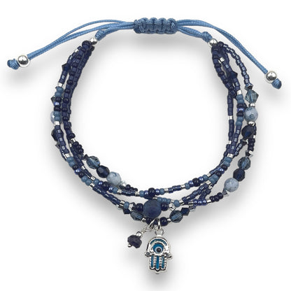Pulsera con Mano de Fátima, Zafiro, Swarovski y Miyuki