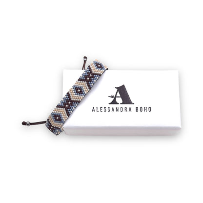Pulsera de Hombre con Cristal de Miyuki y Plata Negra