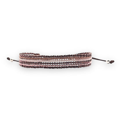 Pulsera con Cristales de Miyuki y Plata con Cordón Marrón Oscuro