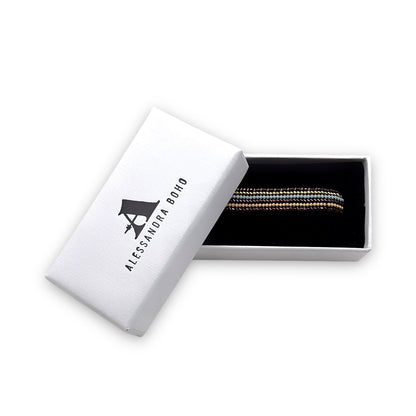Pulsera con Cristales de Miyuki y Plata con Baño de Oro con Cordón Marrón