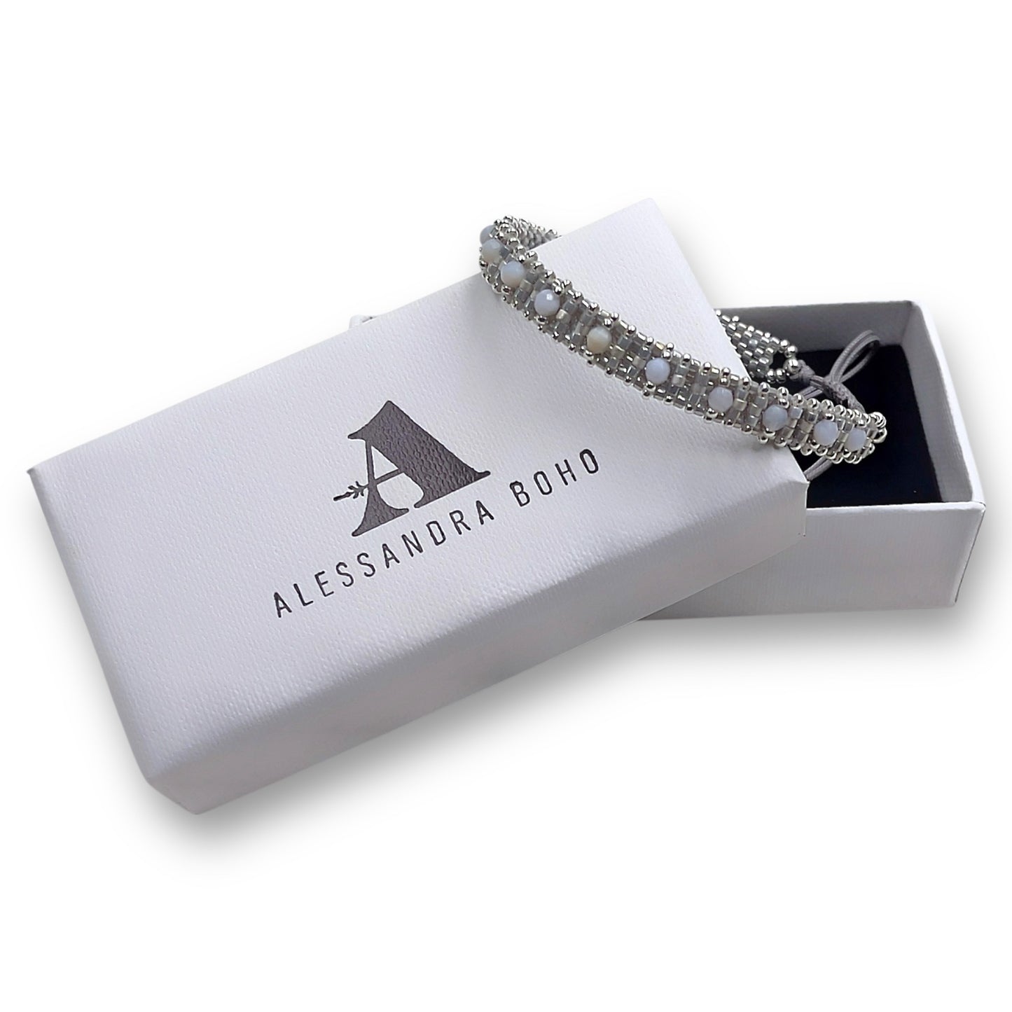 Pulsera Gris Niebla con Miyuki, Calcedonia y Plata