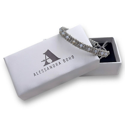 Pulsera Gris Niebla con Miyuki, Calcedonia y Plata