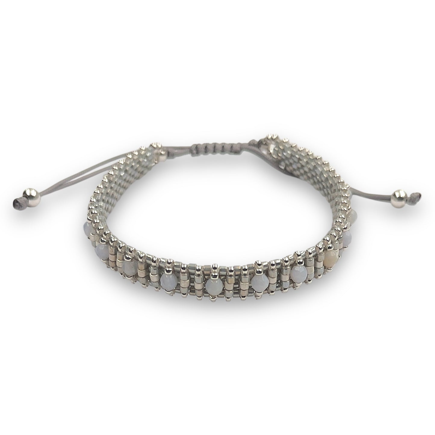 Pulsera Gris Niebla con Miyuki, Calcedonia y Plata