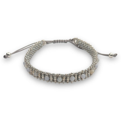 Pulsera Gris Niebla con Miyuki, Calcedonia y Plata