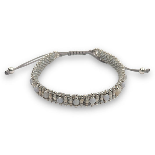 Pulsera Gris Niebla con Miyuki, Calcedonia y Plata