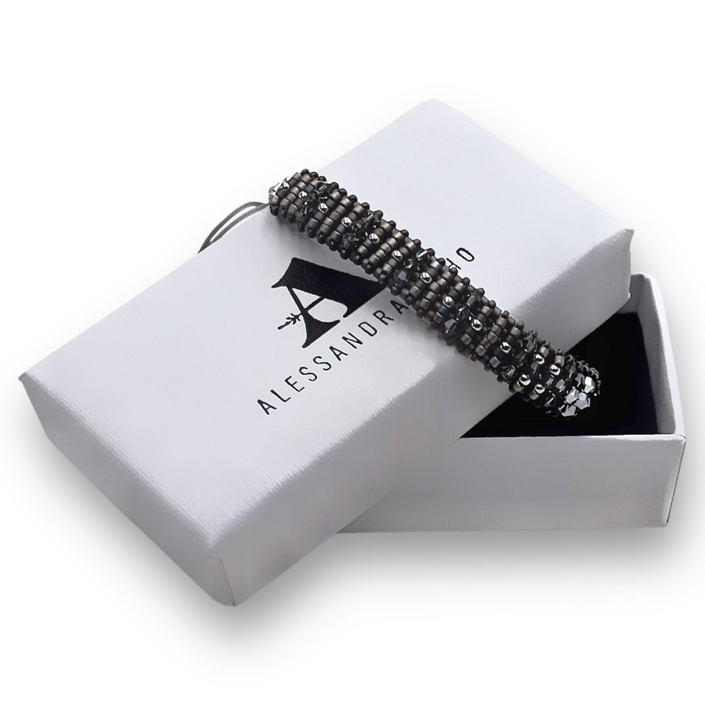 Pulsera Gris con Swarovski, Miyuki y Plata