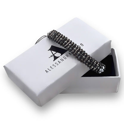 Pulsera Gris con Swarovski, Miyuki y Plata