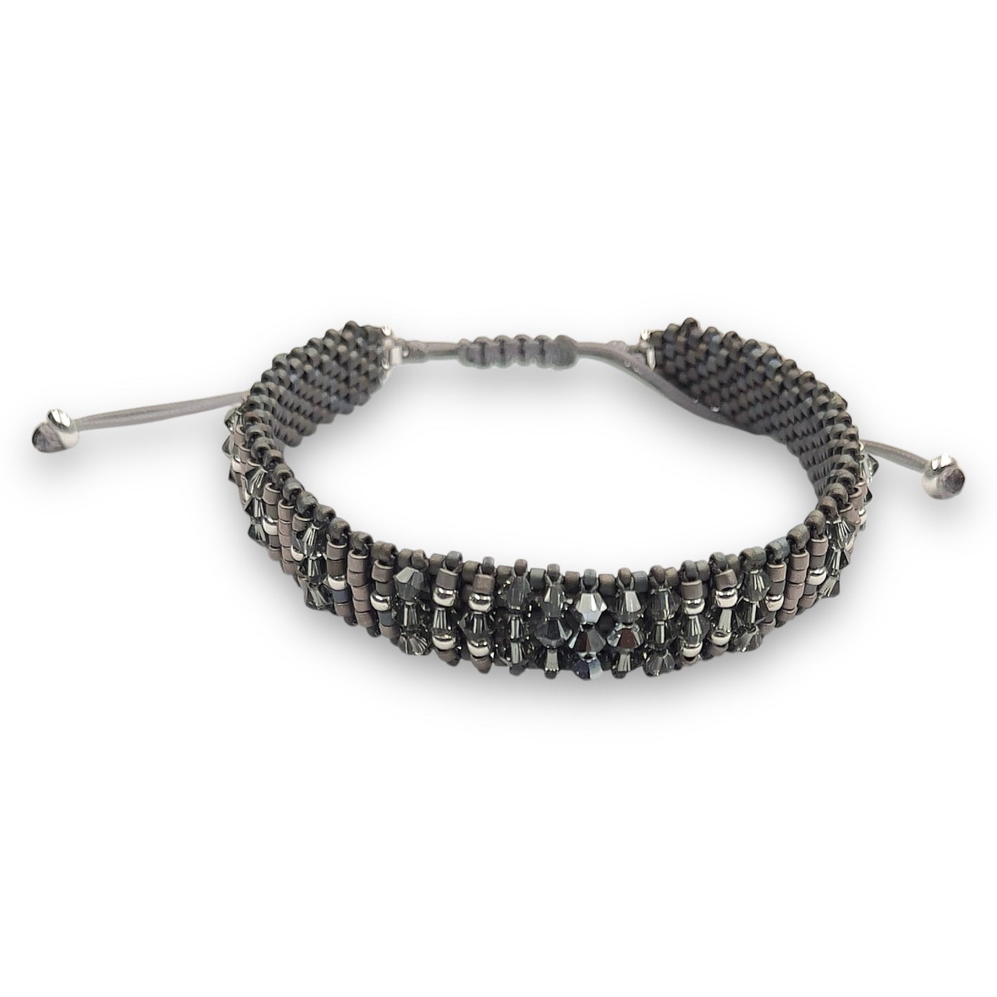 Pulsera Gris con Swarovski, Miyuki y Plata