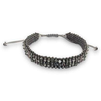 Pulsera Gris con Swarovski, Miyuki y Plata