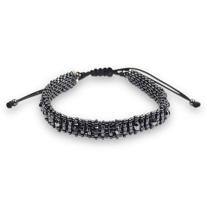 Pulsera Gris Oscuro Brillante con Swarovski, Miyuki y Plata
