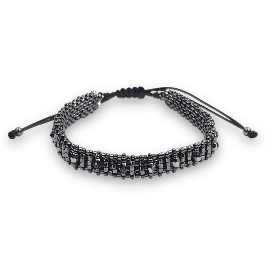 Pulsera Gris Oscuro Brillante con Swarovski, Miyuki y Plata