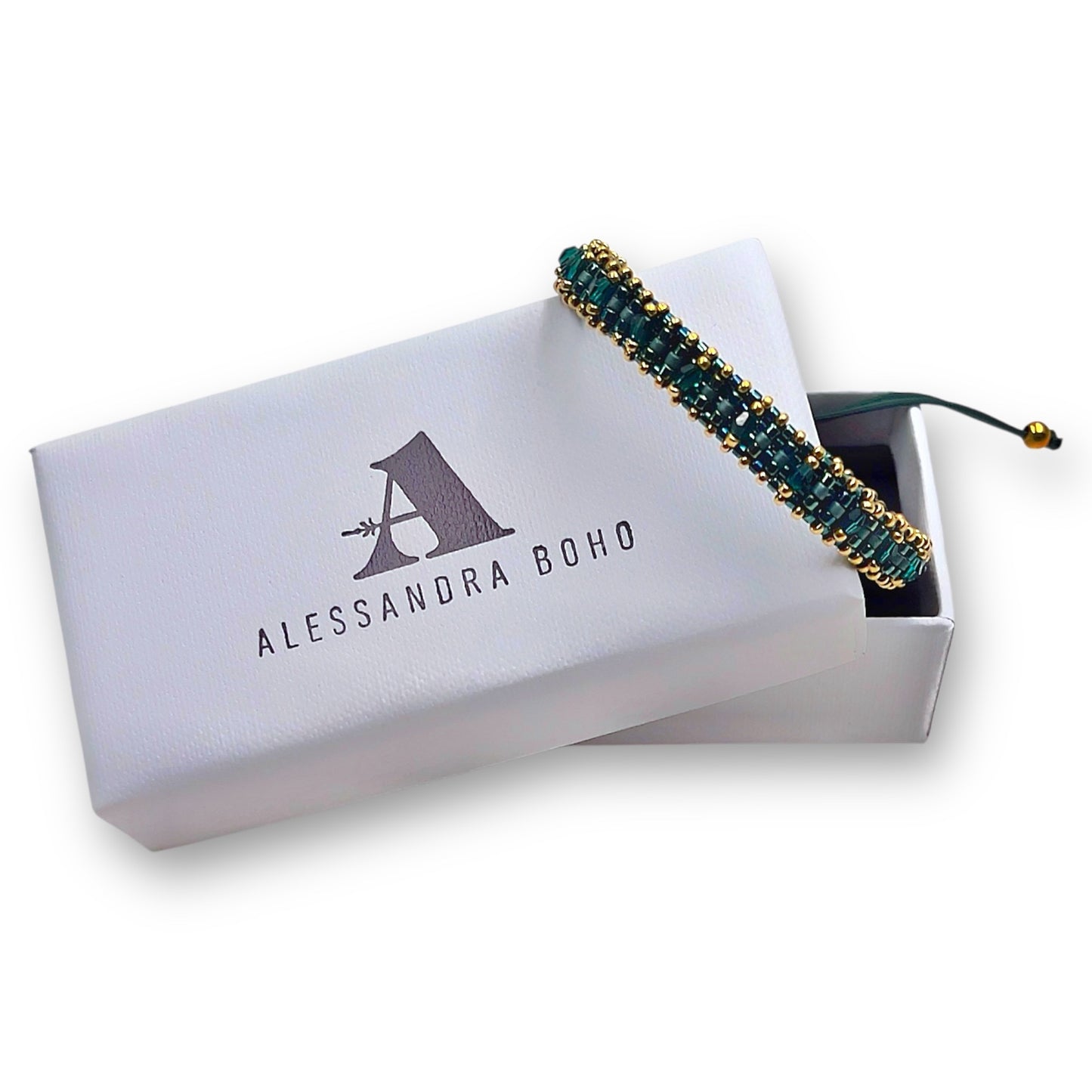Pulsera Color Verde Esmeralda con Swarovski, Miyuki y Plata con Baño de Oro