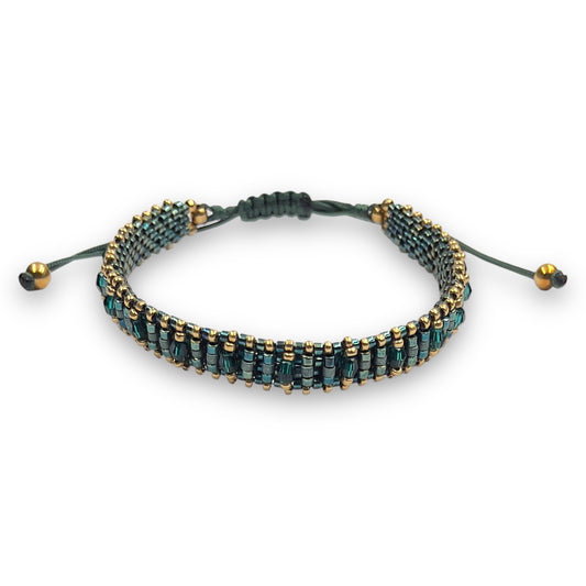 Pulsera Verde Esmeralda con Swarovski, Miyuki y Plata con Baño de Oro
