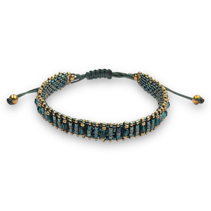 Pulsera Color Verde Esmeralda con Swarovski, Miyuki y Plata con Baño de Oro