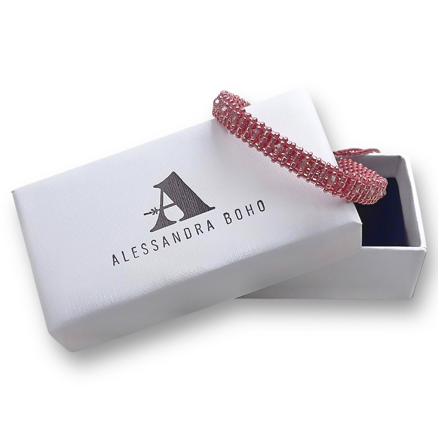 Pulsera Rosa Metalizada con Swarovski, Miyuki y Plata